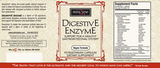 AstraZyme Digestive Enzyme supplement facts panel