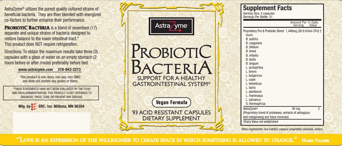 AstraZyme Probiotic Bacteria supplement facts panel