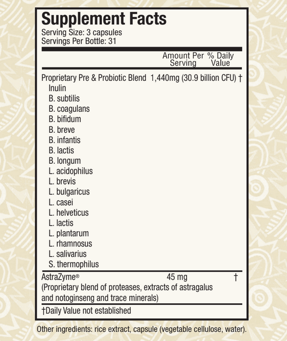 AstraZyme Probiotic Bacteria label detail